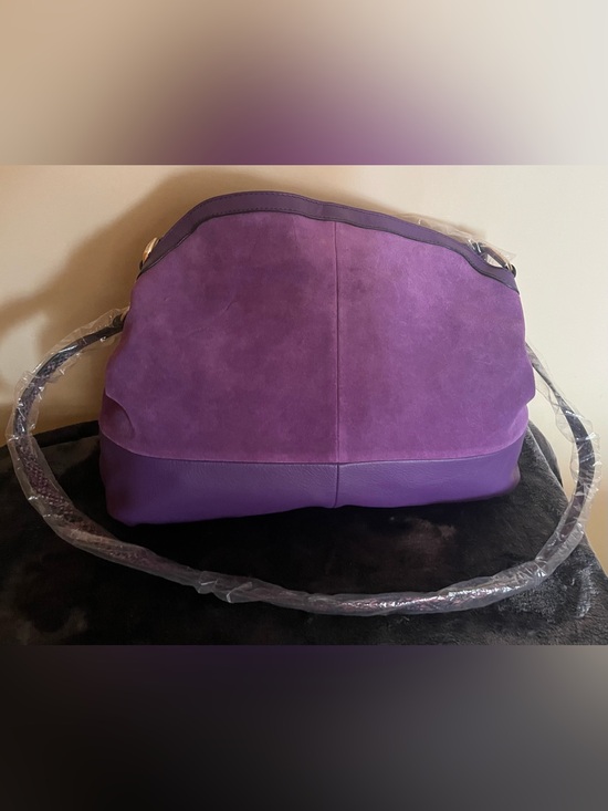 Handbags - Elegant Purple Suede & Leather Shoulder Bag